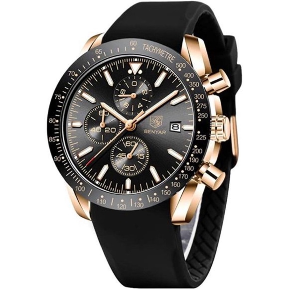 Mens Watches Quartz Movement Chronograph Leather Strap Fashion